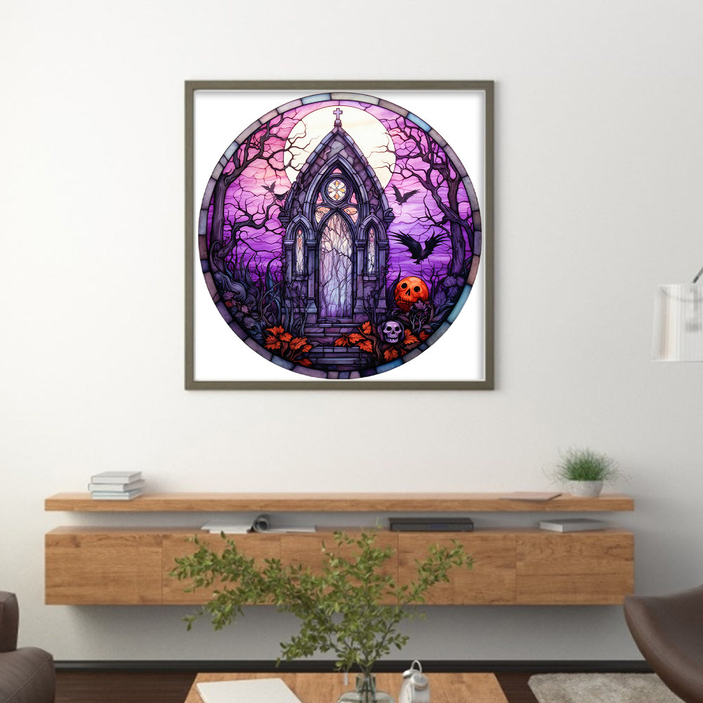 Glass Painting-Halloween Castle - 11CT Stamped Cross Stitch 40*40CM