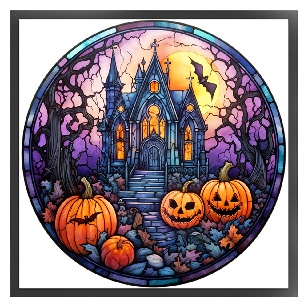 Glass Painting-Halloween Castle - 11CT Stamped Cross Stitch 40*40CM