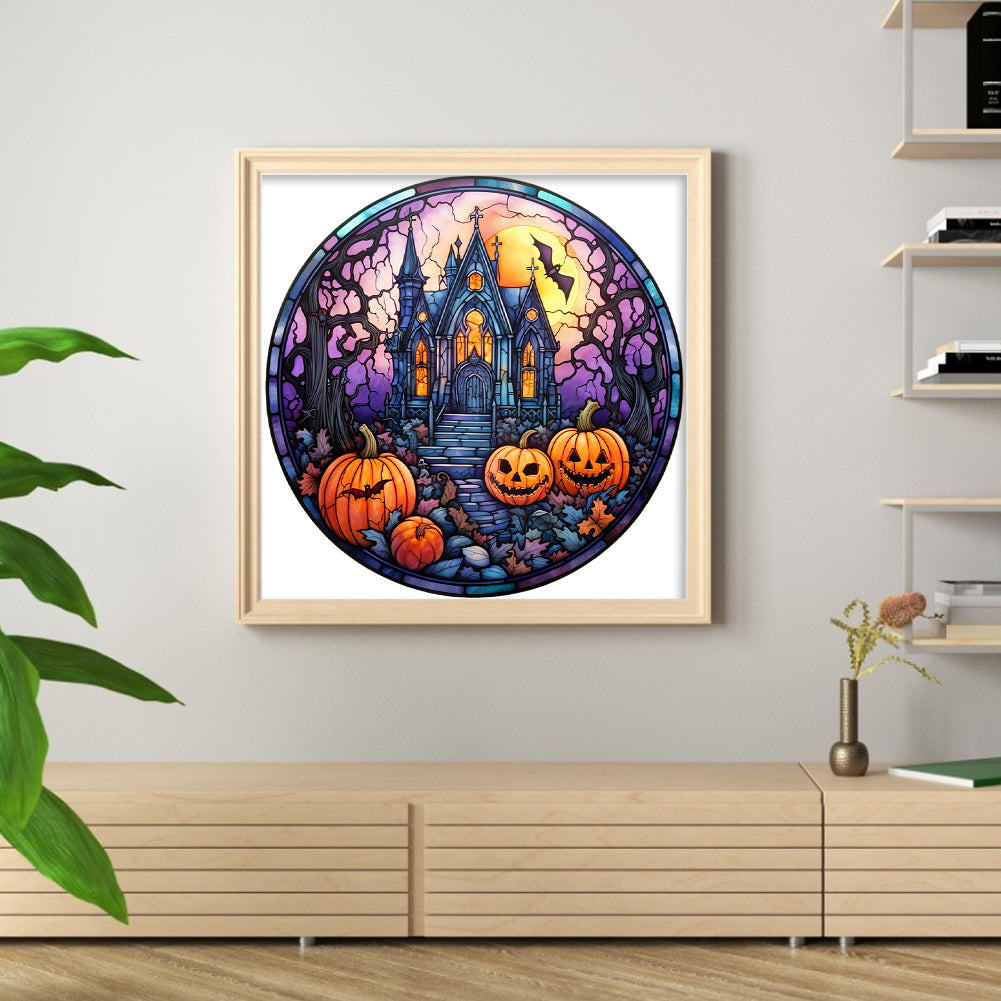 Glass Painting-Halloween Castle - 11CT Stamped Cross Stitch 40*40CM