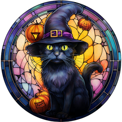 Glass Painting-Halloween Cat - 11CT Stamped Cross Stitch 40*40CM