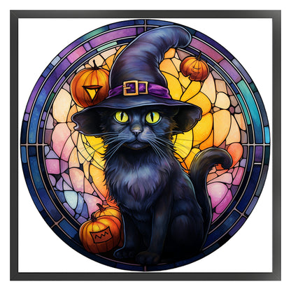 Glass Painting-Halloween Cat - 11CT Stamped Cross Stitch 40*40CM