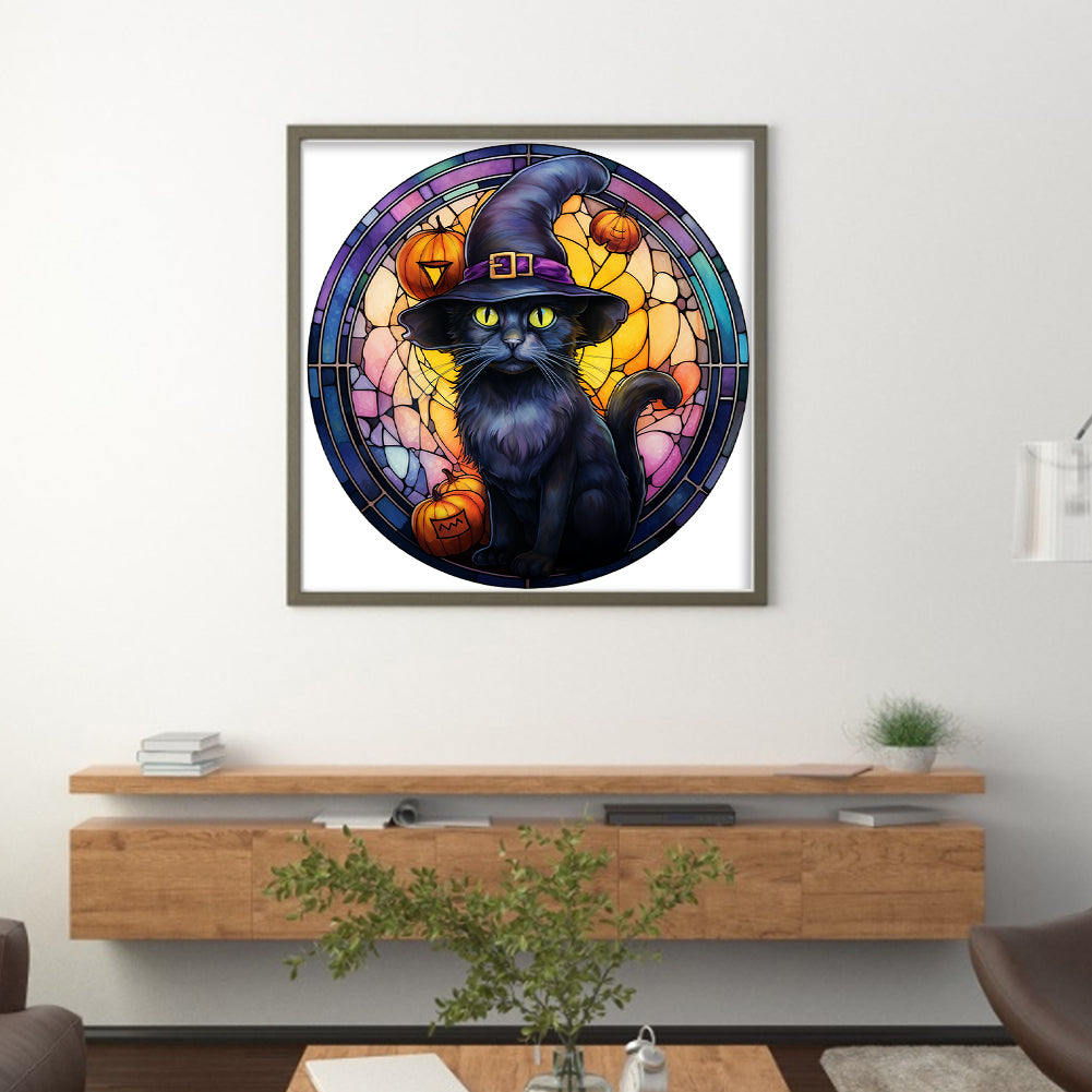 Glass Painting-Halloween Cat - 11CT Stamped Cross Stitch 40*40CM