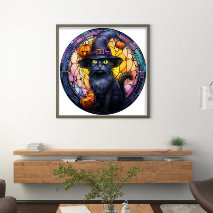 Glass Painting-Halloween Cat - 11CT Stamped Cross Stitch 40*40CM