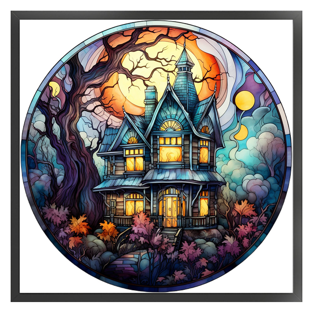 Glass Painting-Halloween Castle - 11CT Stamped Cross Stitch 40*40CM
