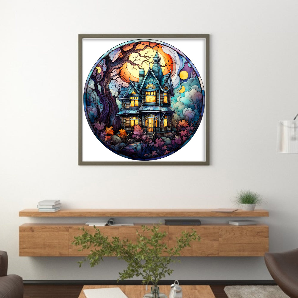 Glass Painting-Halloween Castle - 11CT Stamped Cross Stitch 40*40CM