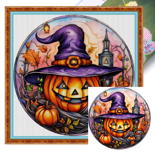 Glass Painting-Halloween Pumpkin - 11CT Stamped Cross Stitch 40*40CM