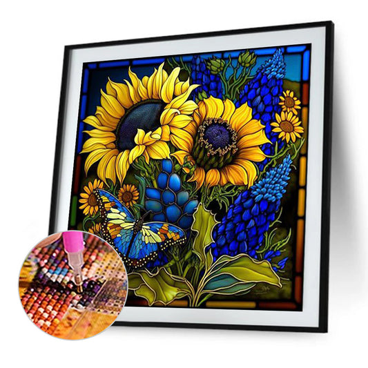 Stained Glass Sunflower - Full Round Drill Diamond Painting 45*45CM