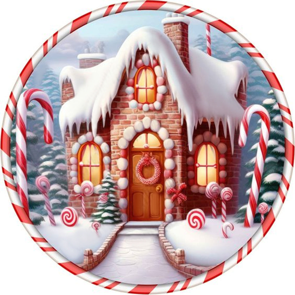 Round Card Christmas Igloo - Full Round Drill Diamond Painting 30*30CM