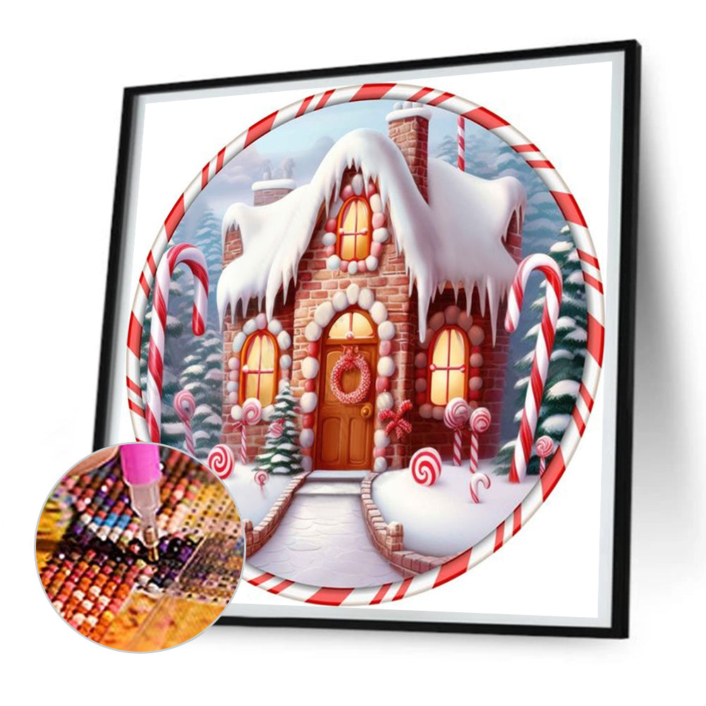 Round Card Christmas Igloo - Full Round Drill Diamond Painting 30*30CM