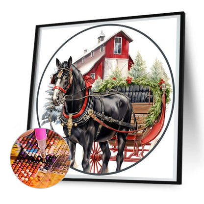 Round Card Christmas Carriage - Full Round Drill Diamond Painting 30*30CM