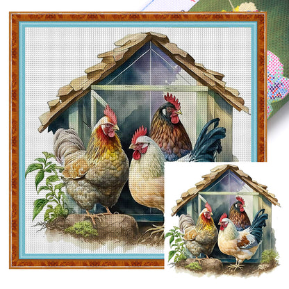 Manor Chicken Coop - 11CT Stamped Cross Stitch 50*50CM