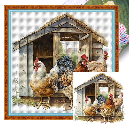 Manor Chicken Coop - 11CT Stamped Cross Stitch 50*50CM