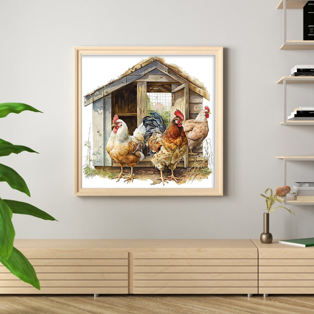 Manor Chicken Coop - 11CT Stamped Cross Stitch 50*50CM