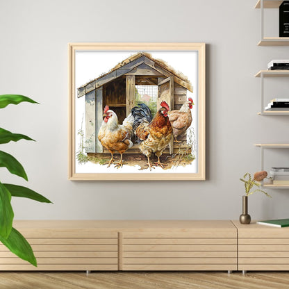 Manor Chicken Coop - 11CT Stamped Cross Stitch 50*50CM