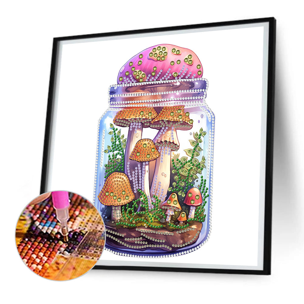 Glass Bottle Mushroom House -  Special Shaped Drill Diamond Painting 30*30CM