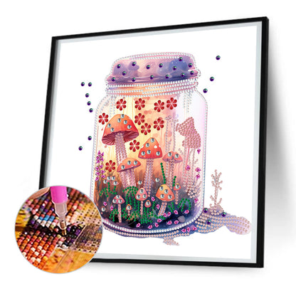 Glass Bottle Mushroom House -  Special Shaped Drill Diamond Painting 30*30CM