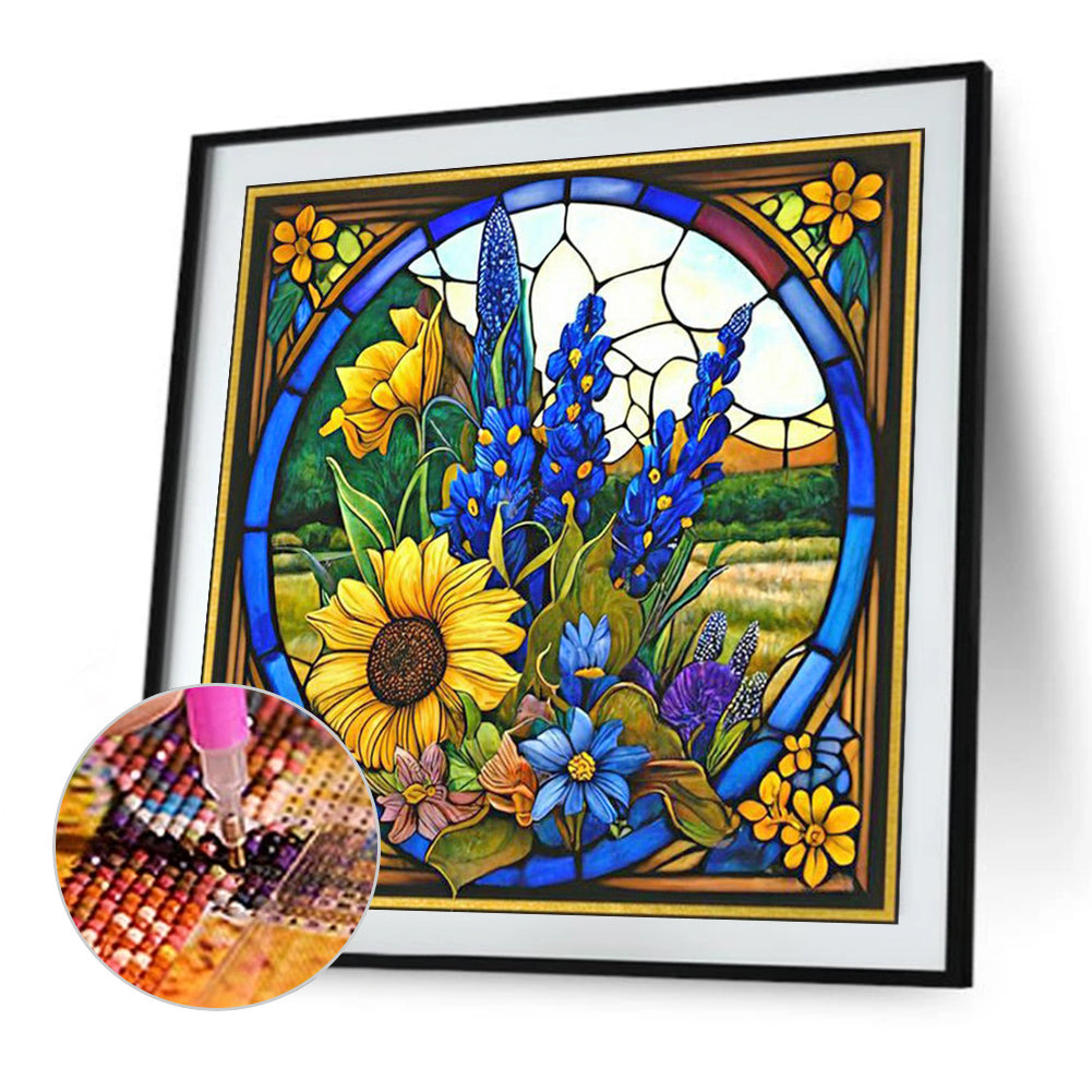 Flower Glass Painting - Full Square Drill Diamond Painting 35*35CM