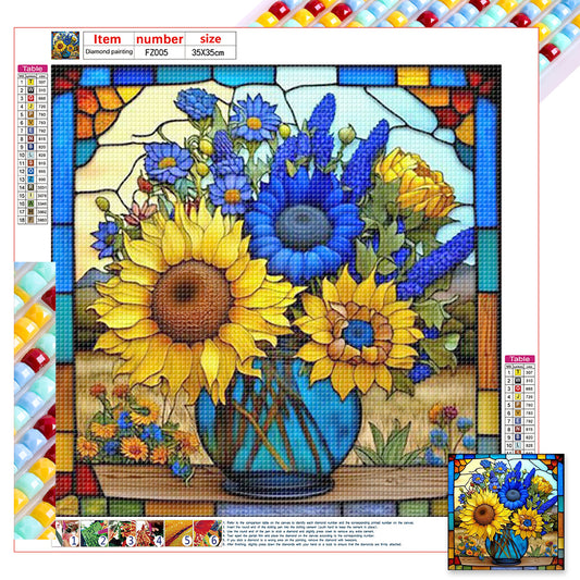 Flower Glass Painting - Full Square Drill Diamond Painting 35*35CM