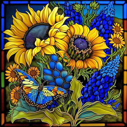 Flower Glass Painting - Full Square Drill Diamond Painting 35*35CM