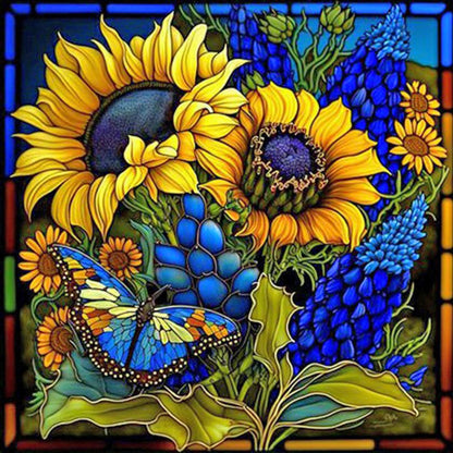 Flower Glass Painting - Full Square Drill Diamond Painting 35*35CM