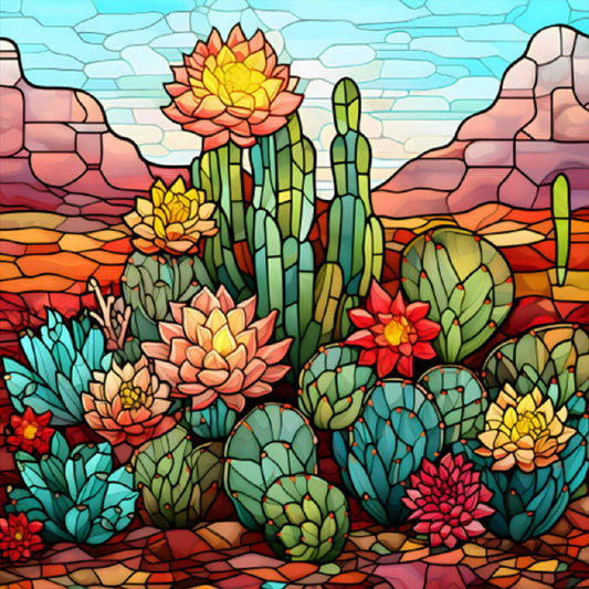 Cactus Flower Glass Painting - Full Round Drill Diamond Painting 30*30CM