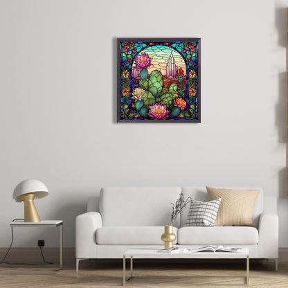 Cactus Flower Glass Painting - Full Round Drill Diamond Painting 30*30CM