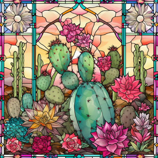 Cactus Flower Glass Painting - Full Round Drill Diamond Painting 30*30CM