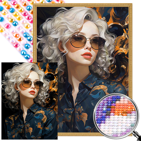 Cool Girl With Sunglasses - Full AB Round Drill Diamond Painting 40*55CM