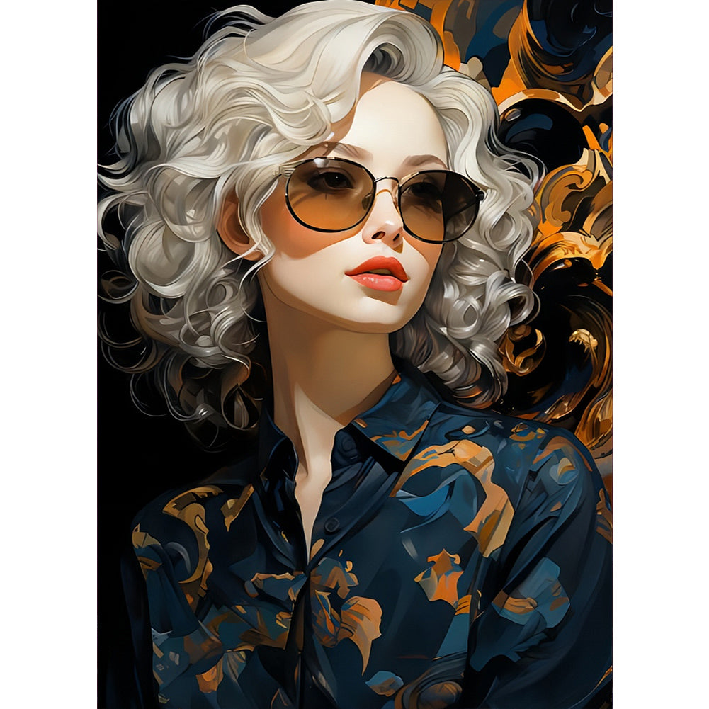 Cool Girl With Sunglasses - Full AB Round Drill Diamond Painting 40*55CM