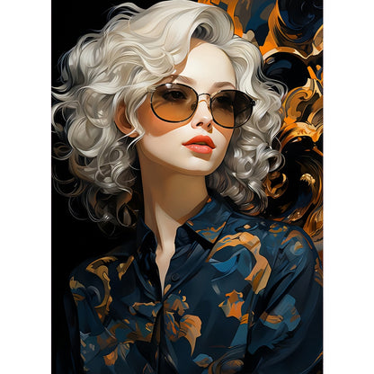 Cool Girl With Sunglasses - Full AB Round Drill Diamond Painting 40*55CM