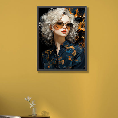 Cool Girl With Sunglasses - Full AB Round Drill Diamond Painting 40*55CM