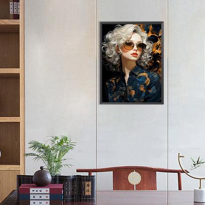 Cool Girl With Sunglasses - Full AB Round Drill Diamond Painting 40*55CM