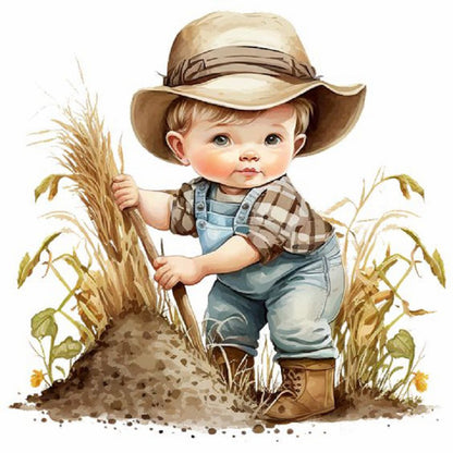 Farm Cowboy Kids - Full Round Drill Diamond Painting 30*30CM