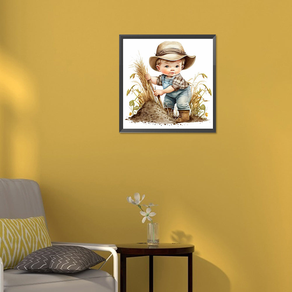 Farm Cowboy Kids - Full Round Drill Diamond Painting 30*30CM