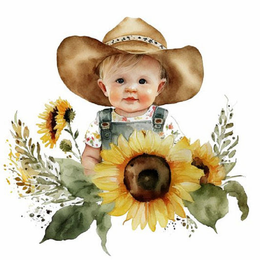 Farm Cowboy Kids - Full Round Drill Diamond Painting 30*30CM