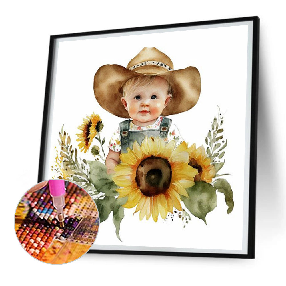 Farm Cowboy Kids - Full Round Drill Diamond Painting 30*30CM