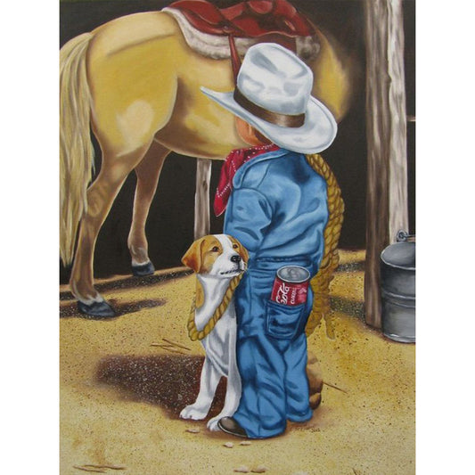 Farm Cowboy Kids - Full Round Drill Diamond Painting 30*40CM