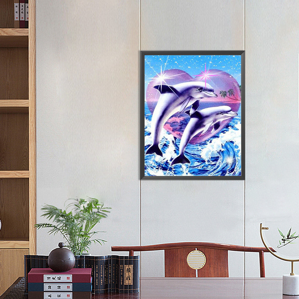 Love Dolphins - Full Round Drill Diamond Painting 40*50CM