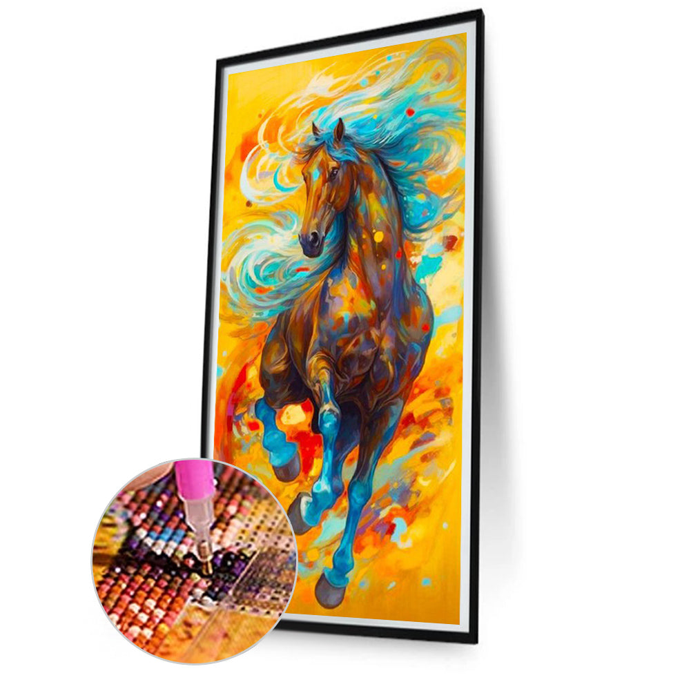 Running Horse On Color Ink Painting - Full Square Drill Diamond Painting 40*80CM