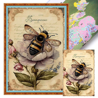 Retro Poster - Bee And Flowers - 11CT Stamped Cross Stitch 40*60CM