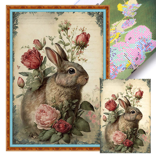 Retro Poster - Rabbit With Flowers - 11CT Stamped Cross Stitch 40*60CM