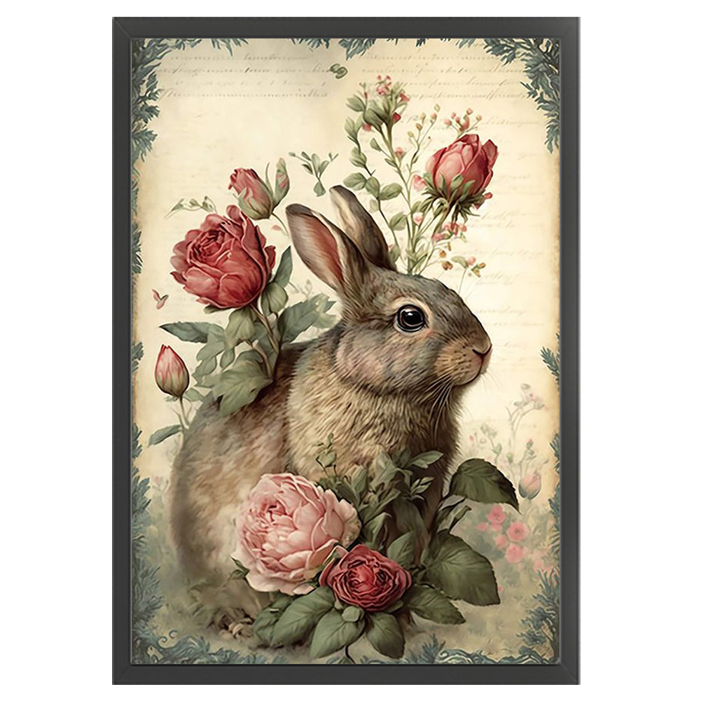 Retro Poster - Rabbit With Flowers - 11CT Stamped Cross Stitch 40*60CM