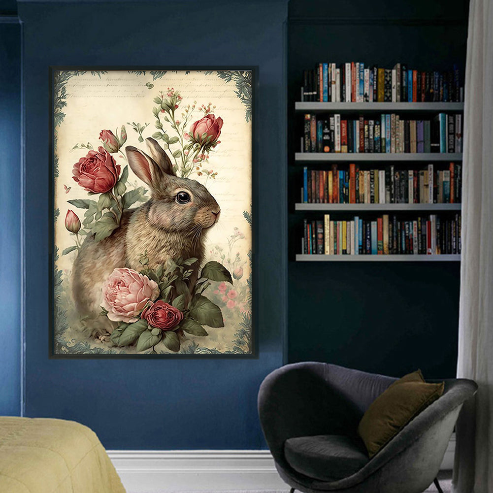 Retro Poster - Rabbit With Flowers - 11CT Stamped Cross Stitch 40*60CM