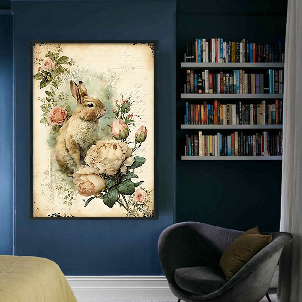 Retro Poster - Rabbit With Flowers - 11CT Stamped Cross Stitch 40*60CM