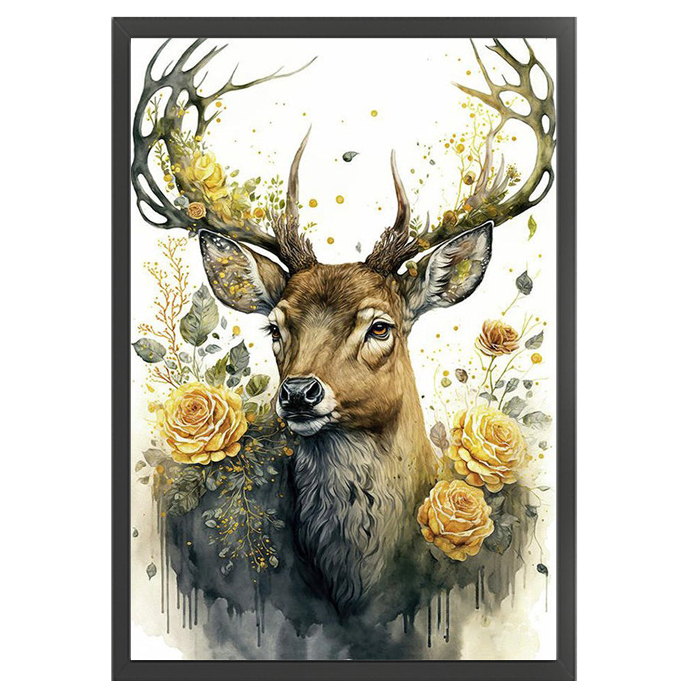 Retro Poster - Deer And Flowers - 11CT Stamped Cross Stitch 40*60CM