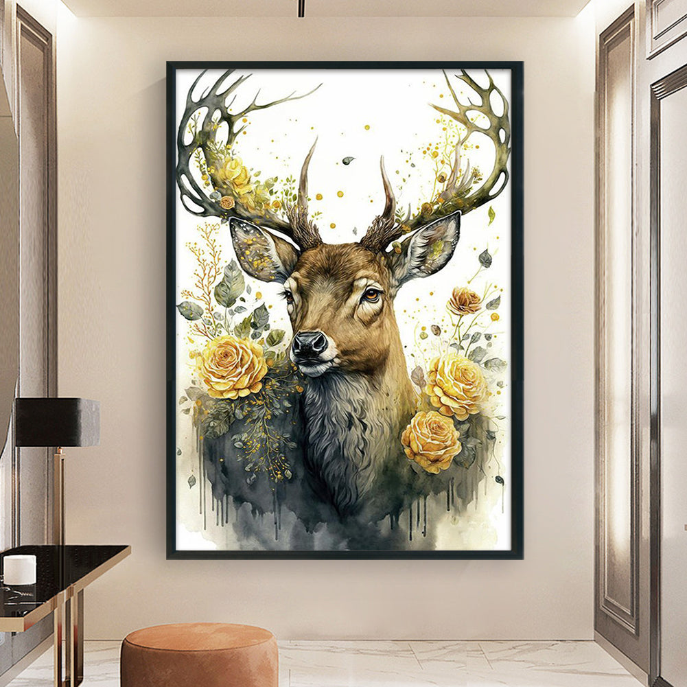 Retro Poster - Deer And Flowers - 11CT Stamped Cross Stitch 40*60CM