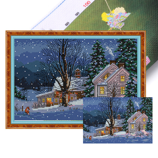 Snowy Night - 14CT Stamped Cross Stitch 30*21CM(Joy Sunday)
