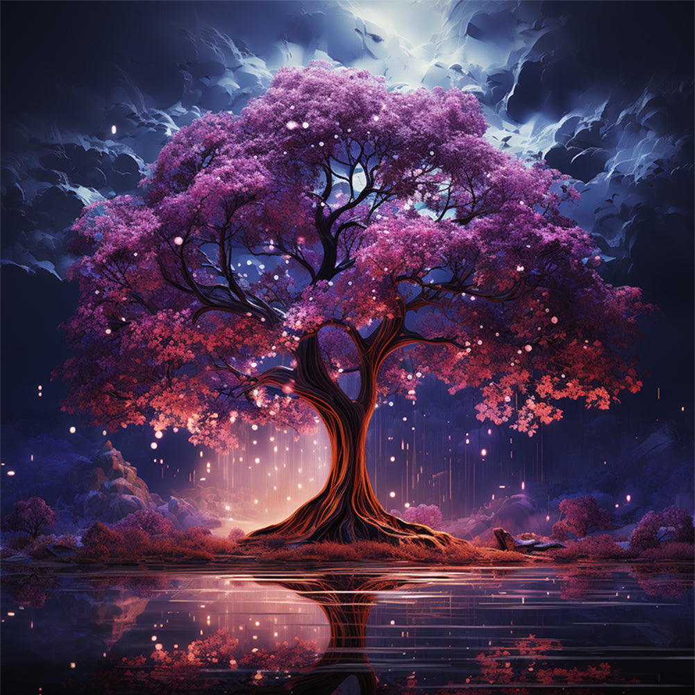 Fantasy Purple Flowering Tree - 14CT Stamped Cross Stitch 50*50CM