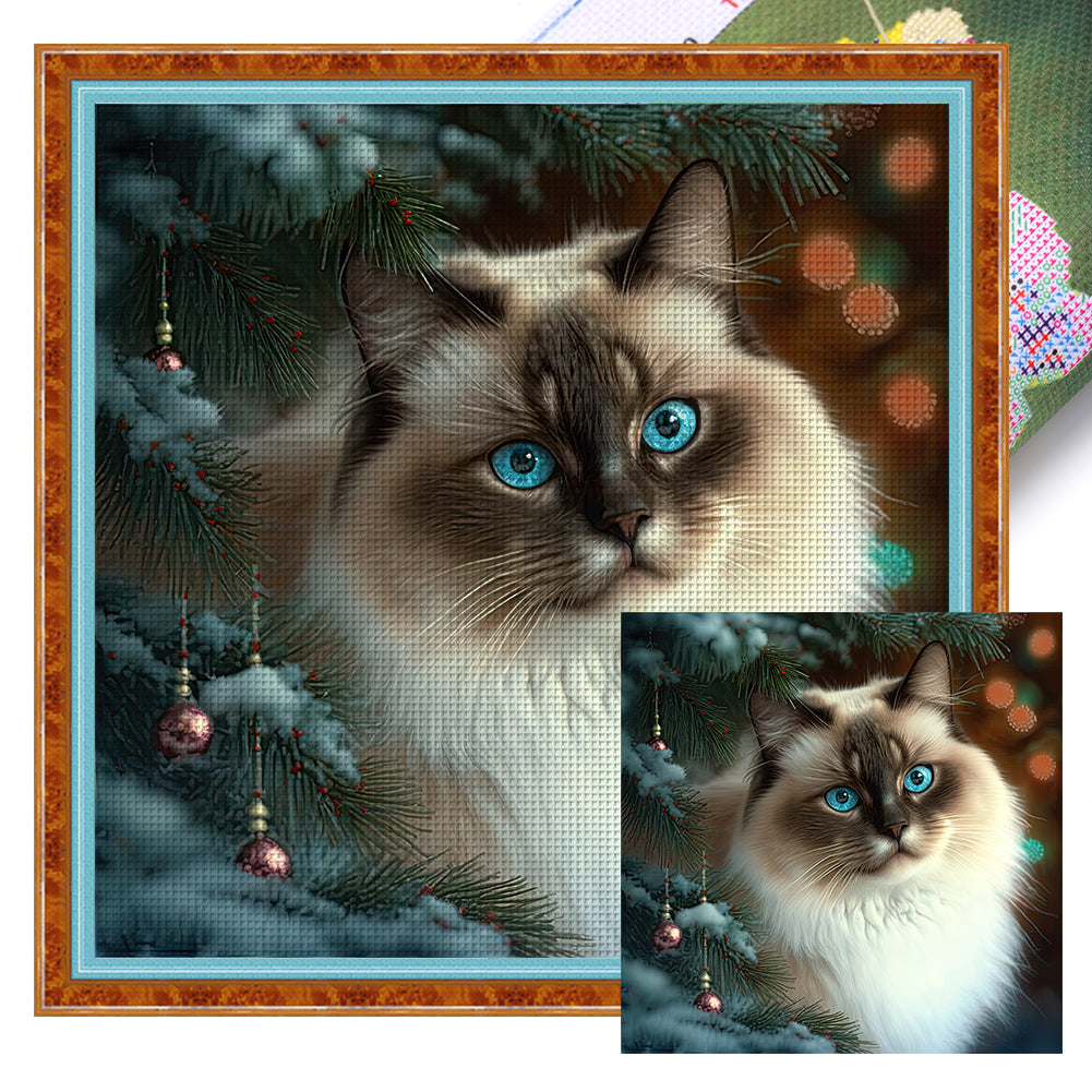 Christmas Cat - 11CT Stamped Cross Stitch 45*45CM