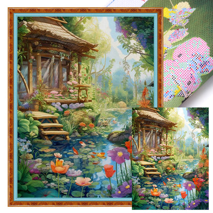 Landscape Scenery Cabin - 11CT Stamped Cross Stitch 50*65CM